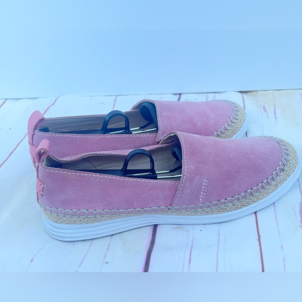Cole Haan Ella Grand Pink Suede Leather Espadrille Flat Jute Slip On Shoe Sz 8B